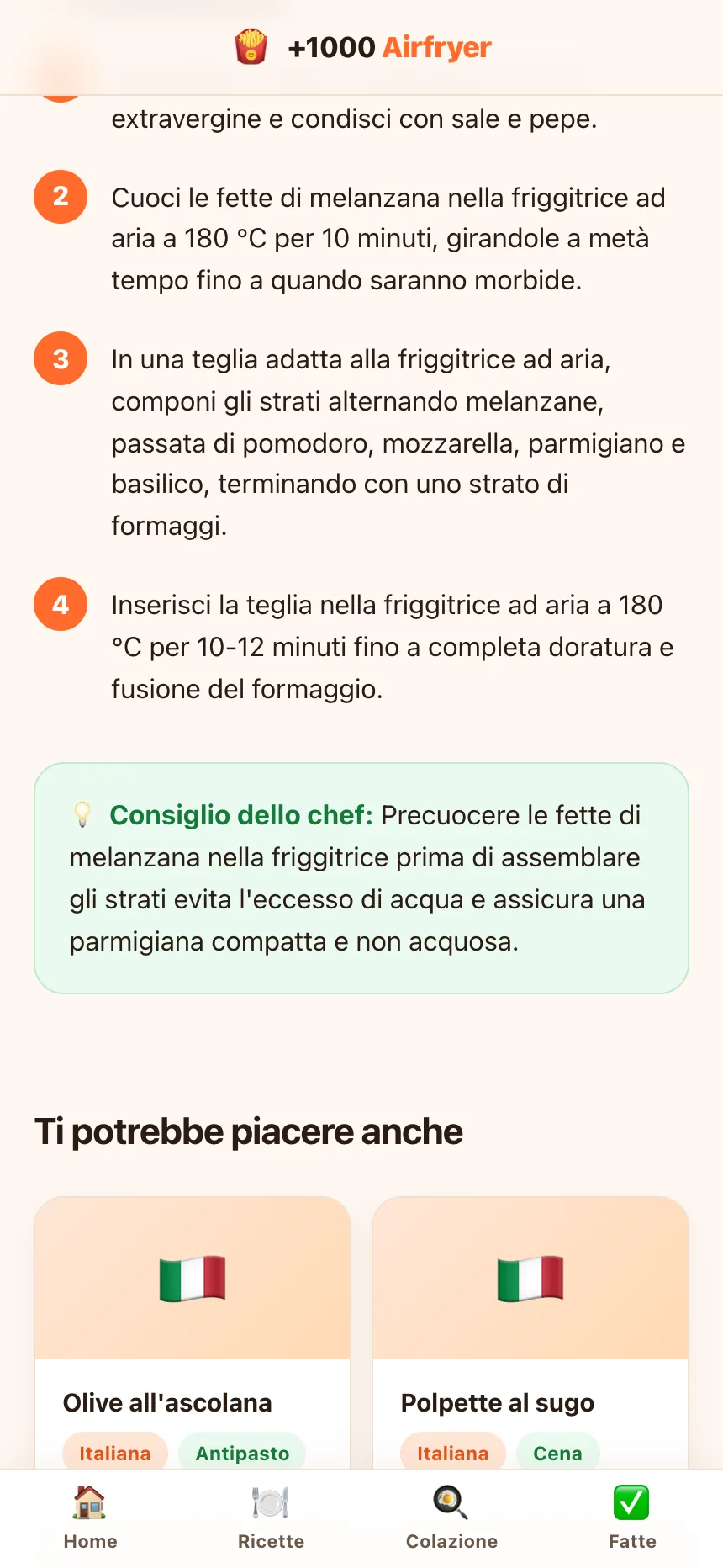 Passaggi numerati e consiglio dello chef