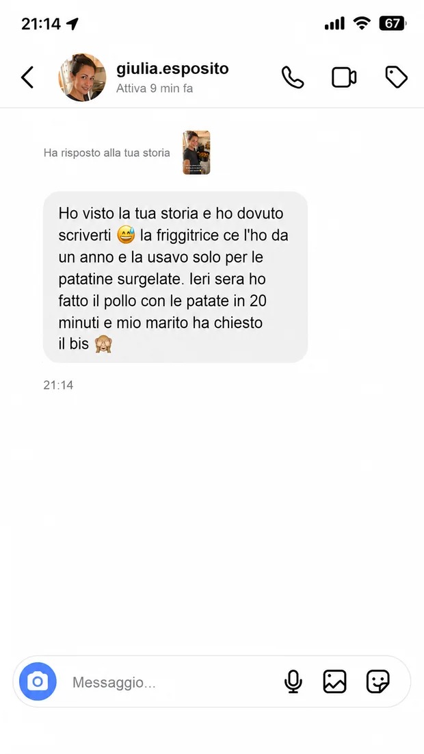 Messaggio di una cliente su Instagram